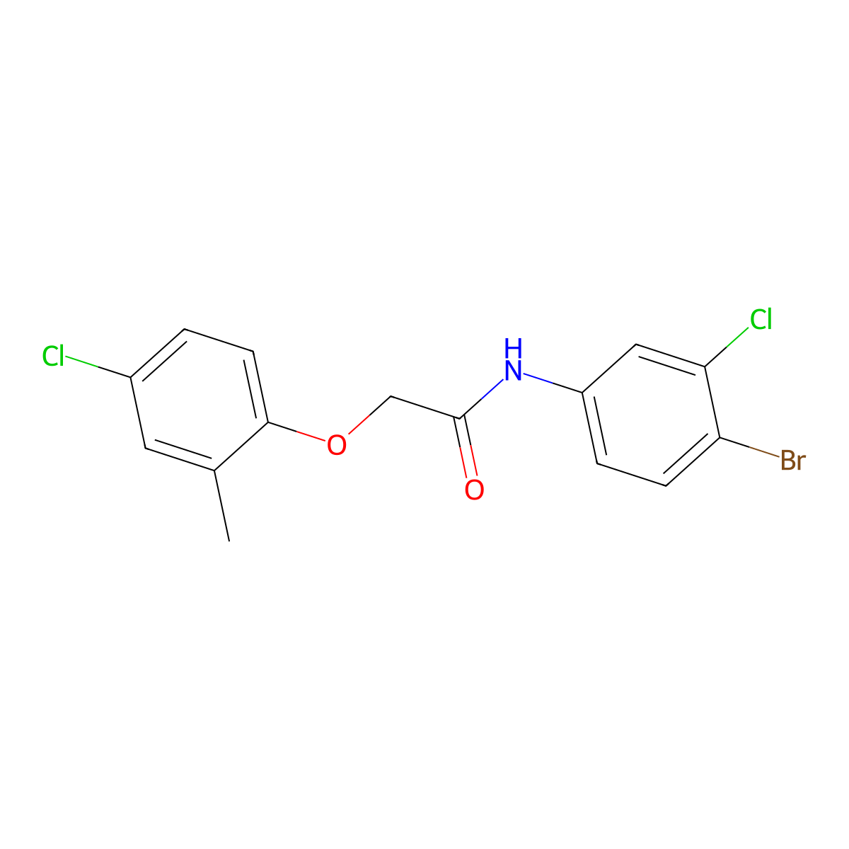 N-(4-bromo-3-chlorophenyl)-2-(4-chloro-2-methylphenoxy)acetamide molecular structure, CAS 327071-16-9