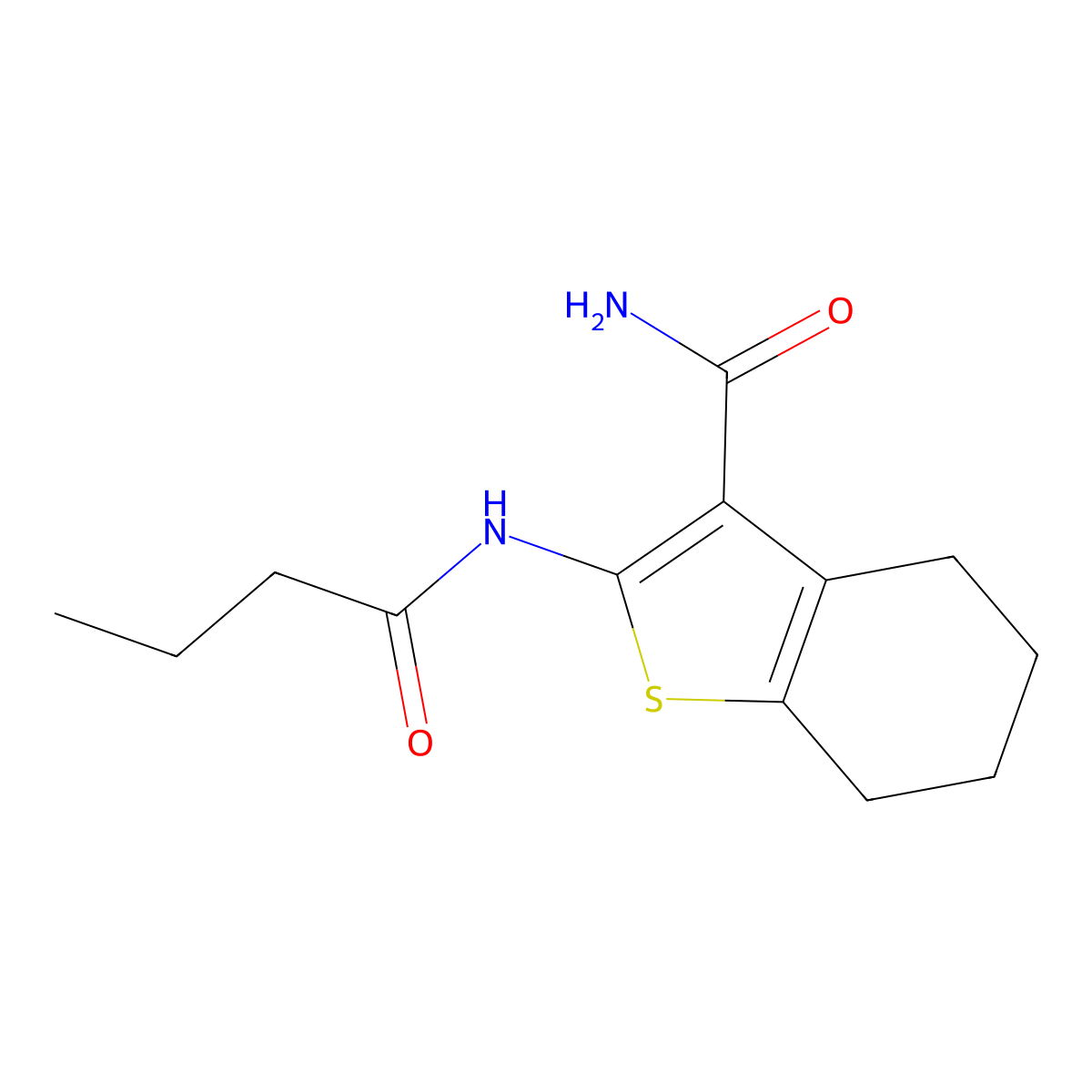 2-(Butanoylamino)-4,5,6,7-tetrahydro-1-benzothiophene-3-carboxamide molecular structure, CAS 327071-33-0