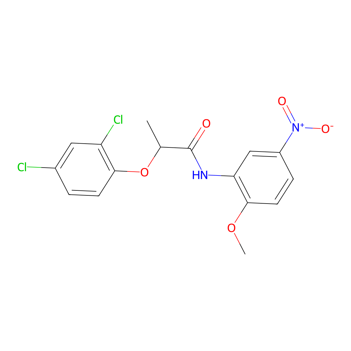 2-(2,4-dichlorophenoxy)-N-(2-methoxy-5-nitrophenyl)propanamide molecular structure, CAS 327071-44-3