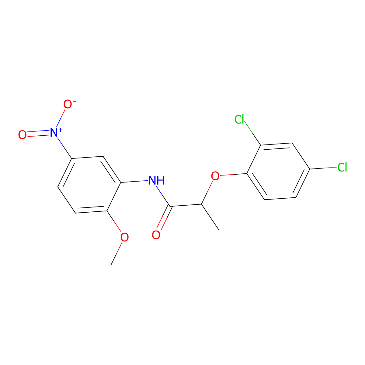 2-(2,4-dichlorophenoxy)-N-(2-methoxy-5-nitrophenyl)propanamide molecular structure, CAS 327071-44-3