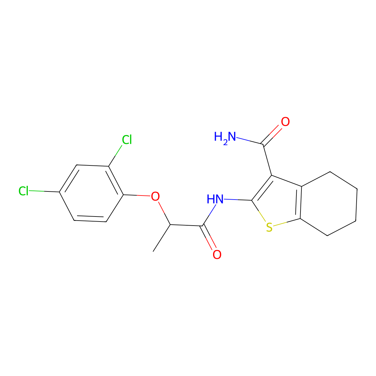2-{[2-(2,4-Dichlorophenoxy)propanoyl]amino}-4,5,6,7-tetrahydro-1-benzothiophene-3-carboxamide molecular structure, CAS 327071-71-6
