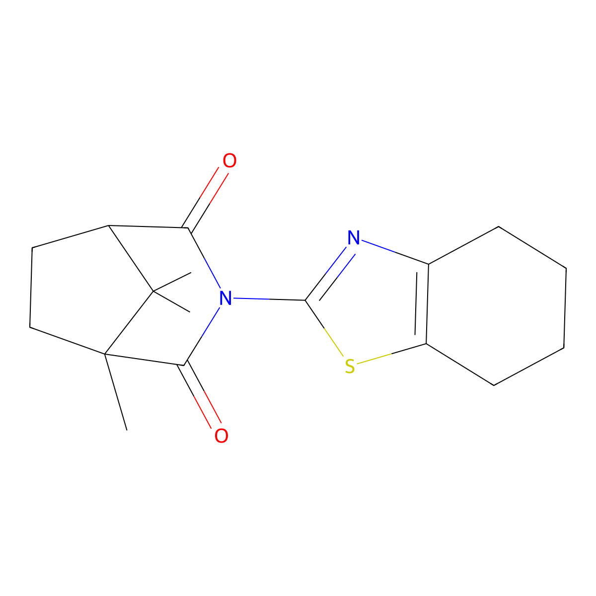 1,8,8-Trimethyl-3-(4,5,6,7-tetrahydro-1,3-benzothiazol-2-yl)-3-azabicyclo[3.2.1]octane-2,4-dione molecular structure, CAS 327072-55-9