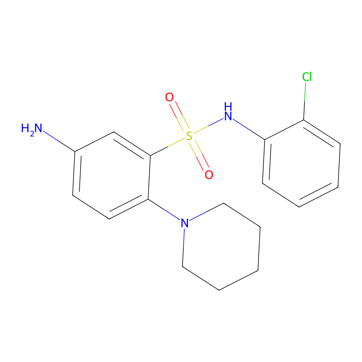 5-Amino-N-(2-chloro-phenyl)-2-piperidin-1-yl-benzenesulfonamide molecular structure, CAS 327072-89-9