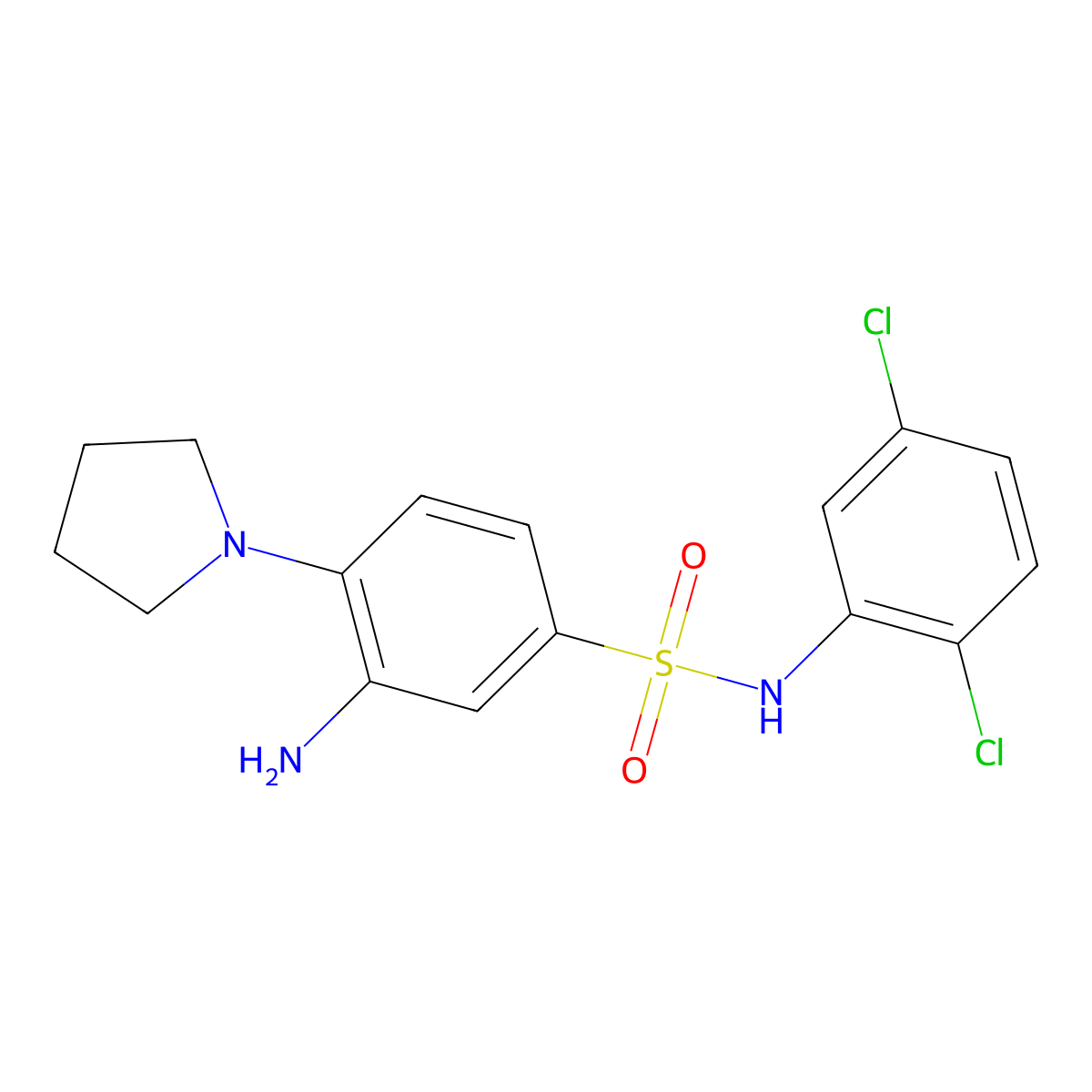 3-amino-N-(2,5-dichlorophenyl)-4-(pyrrolidin-1-yl)benzene-1-sulfonamide molecular structure, CAS 327072-96-8
