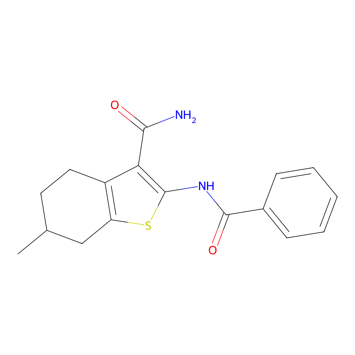 2-Benzamido-6-methyl-4,5,6,7-tetrahydro-1-benzothiophene-3-carboxamide molecular structure, CAS 327073-14-3