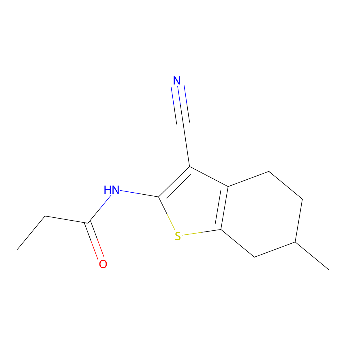 N-(3-cyano-6-methyl-4,5,6,7-tetrahydro-1-benzothiophen-2-yl)propanamide molecular structure, CAS 327073-15-4