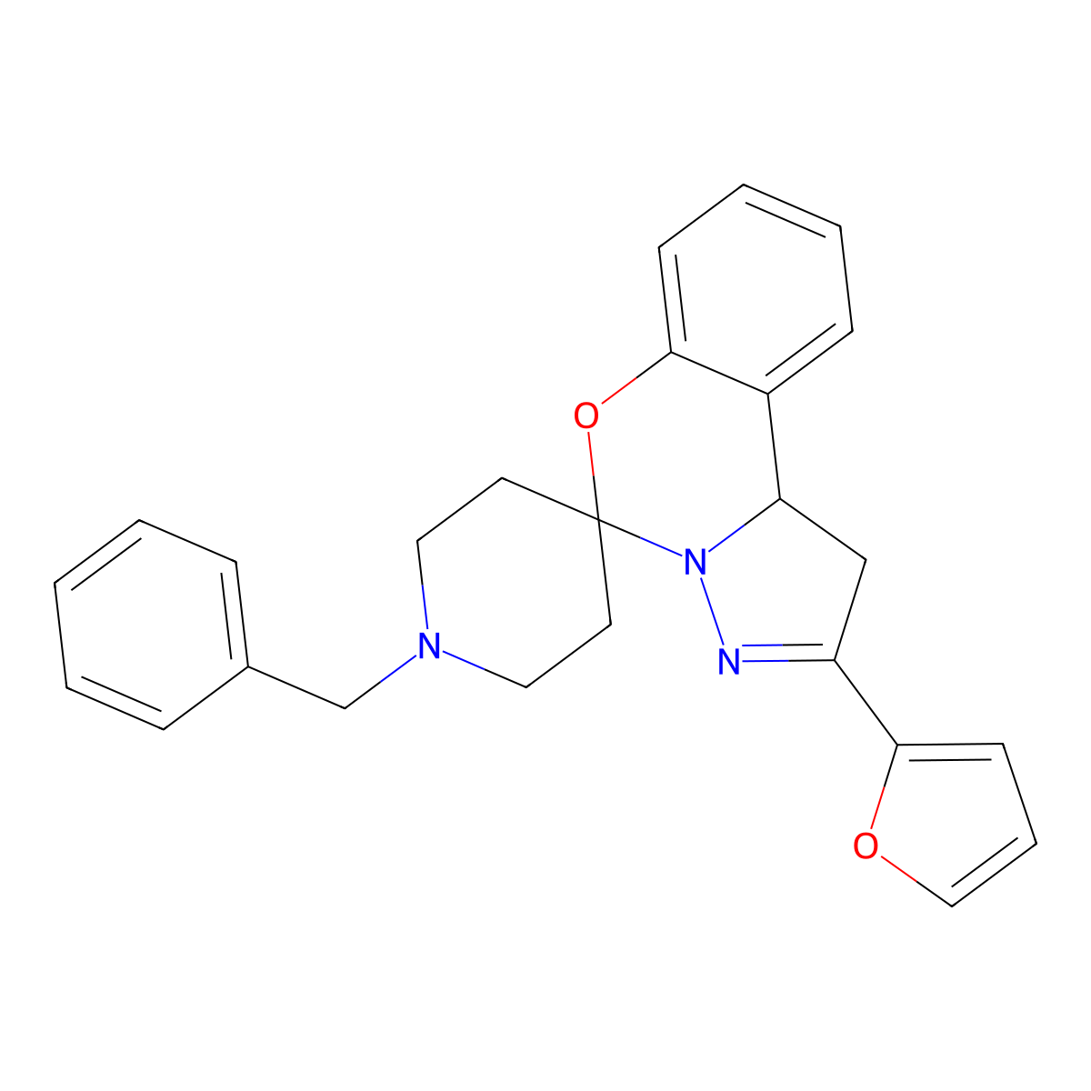 1'-Benzyl-2-(furan-2-yl)-1,10b-dihydrospiro[benzo[e]pyrazolo[1,5-c][1,3]oxazine-5,4'-piperidine] molecular structure, CAS 327074-41-9