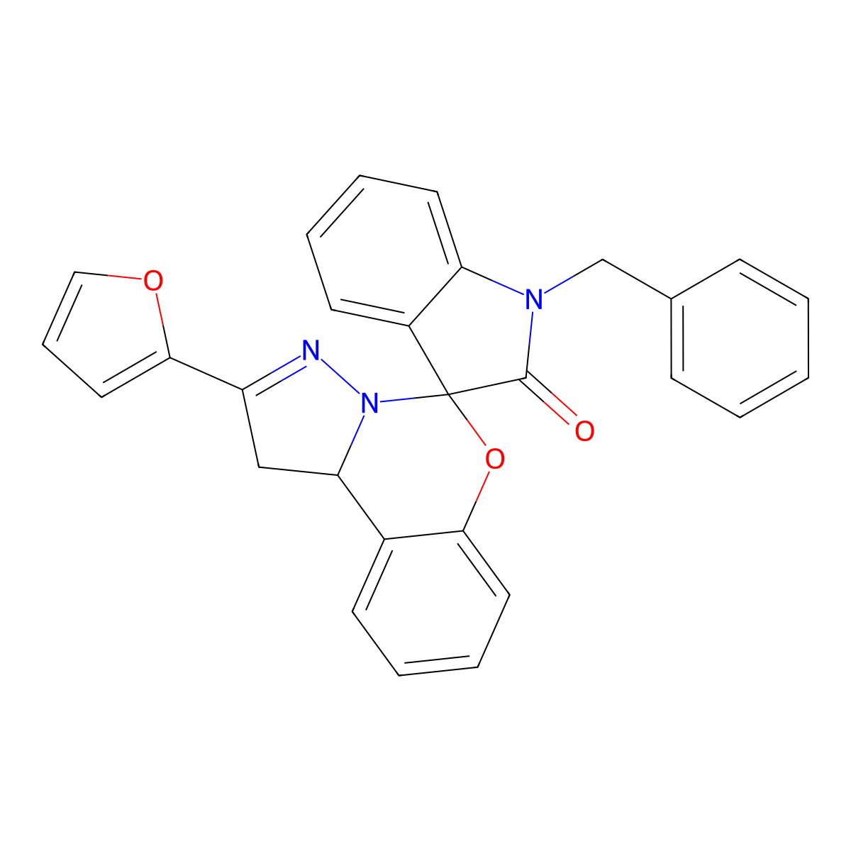 1'-Benzyl-2-(furan-2-yl)-1,10b-dihydrospiro[benzo[e]pyrazolo[1,5-c][1,3]oxazine-5,3'-indolin]-2'-one molecular structure, CAS 327074-43-1