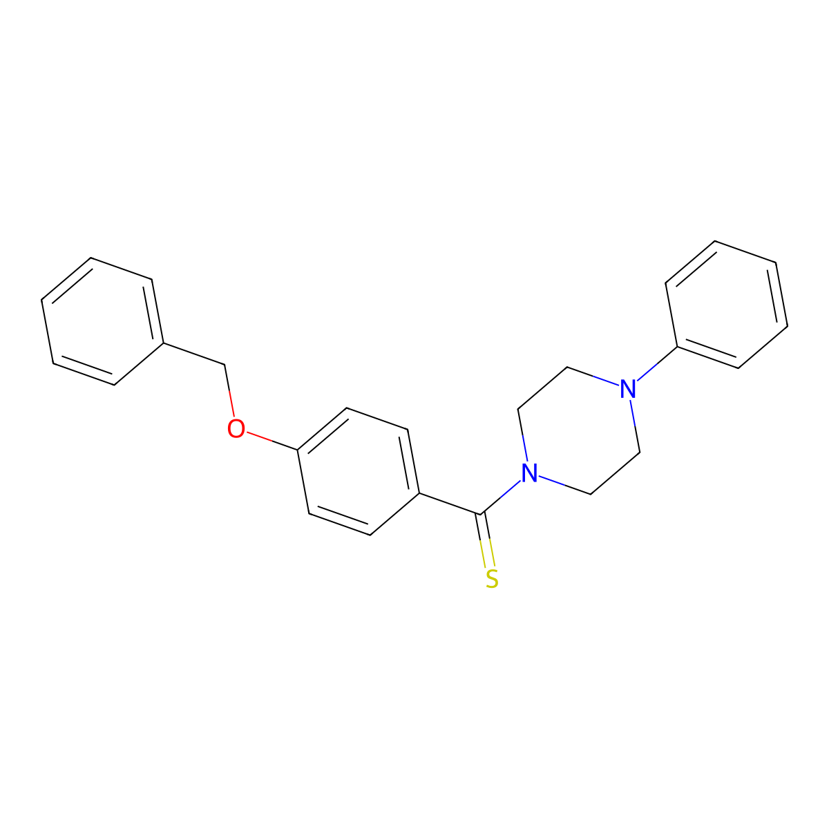 (4-(Benzyloxy)phenyl)(4-phenylpiperazin-1-yl)methanethione molecular structure, CAS 327074-64-6