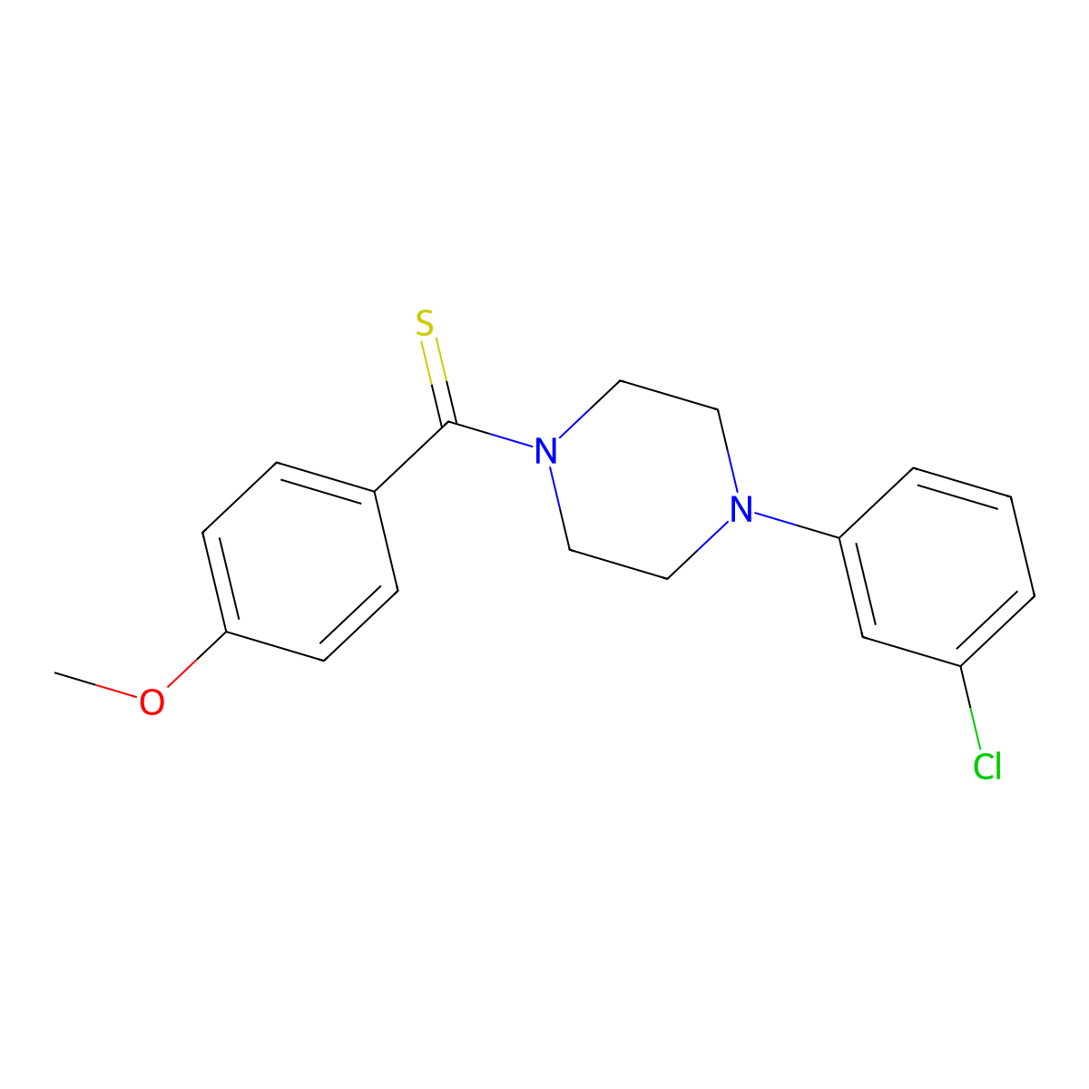 (4-(3-Chlorophenyl)piperazin-1-yl)(4-methoxyphenyl)methanethione molecular structure, CAS 327074-70-4