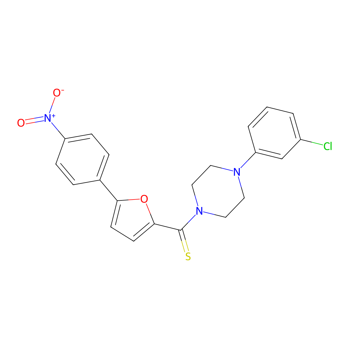 (4-(3-Chlorophenyl)piperazin-1-yl)(5-(4-nitrophenyl)furan-2-yl)methanethione molecular structure, CAS 327074-74-8