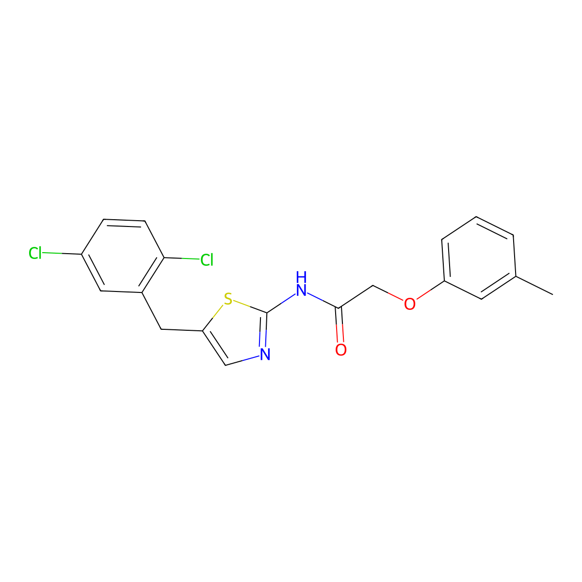 N-(5-(2,5-dichlorobenzyl)thiazol-2-yl)-2-(m-tolyloxy)acetamide molecular structure, CAS 327076-90-4