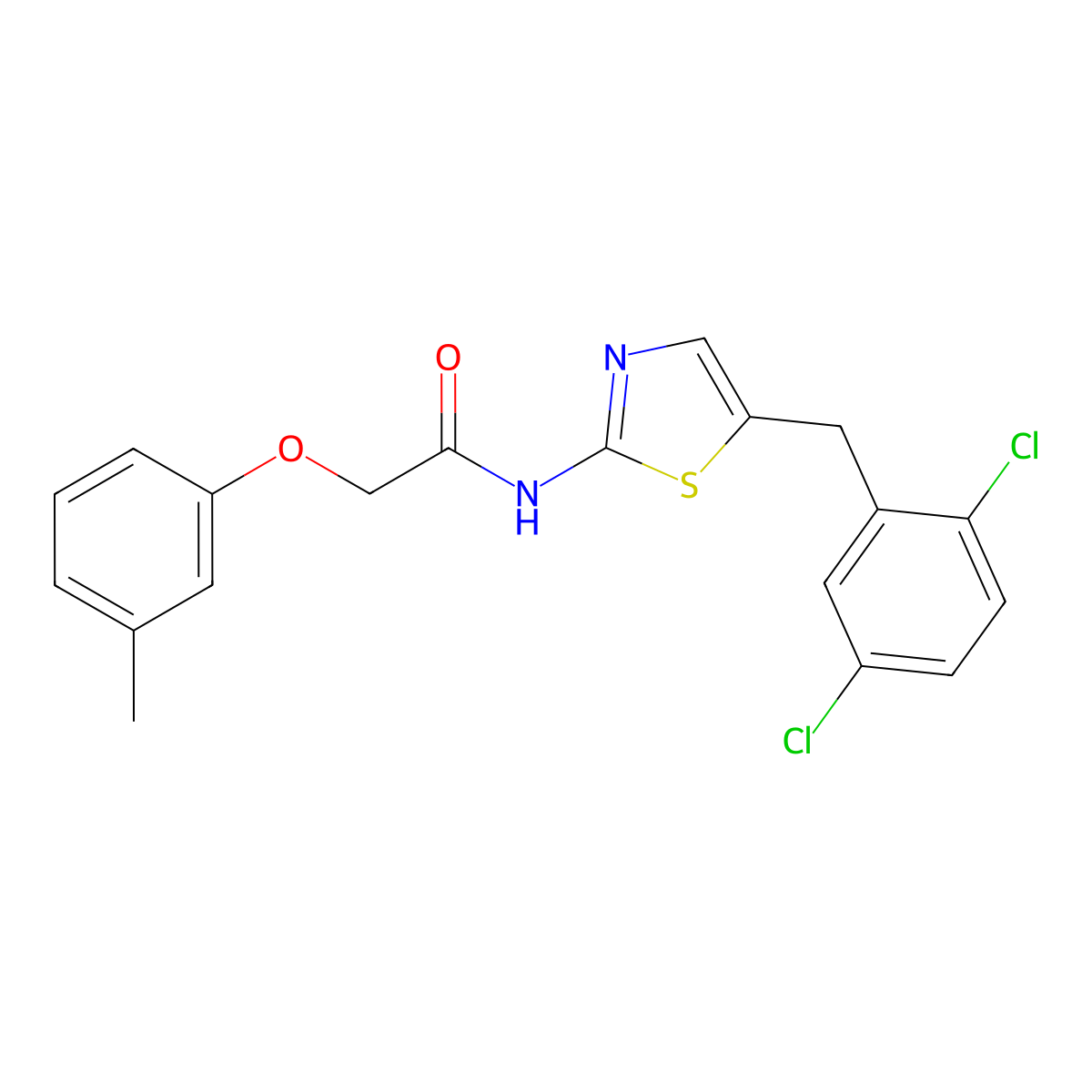 N-(5-(2,5-dichlorobenzyl)thiazol-2-yl)-2-(m-tolyloxy)acetamide molecular structure, CAS 327076-90-4