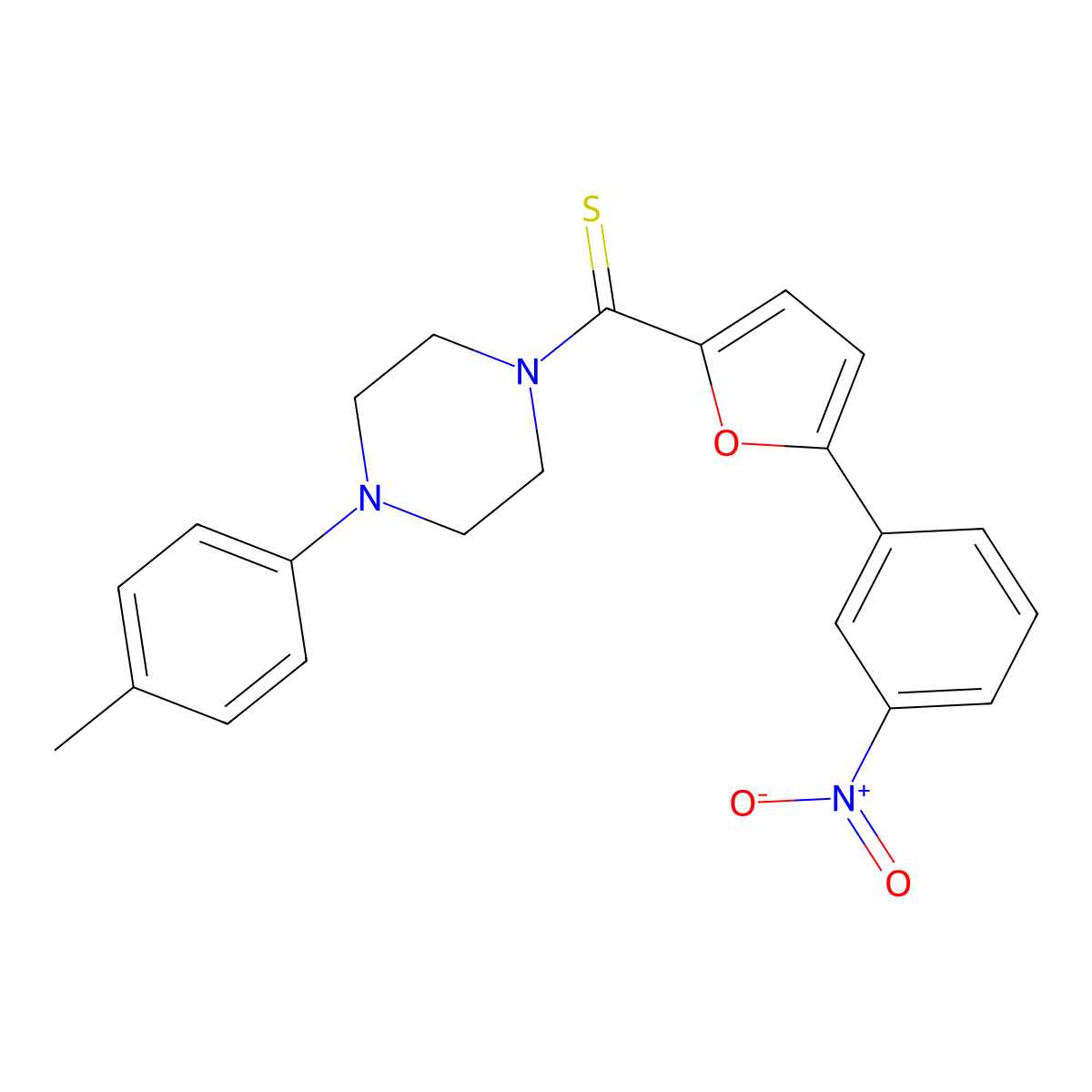[4-(4-Methylphenyl)piperazin-1-yl]-[5-(3-nitrophenyl)furan-2-yl]methanethione molecular structure, CAS 327076-93-7