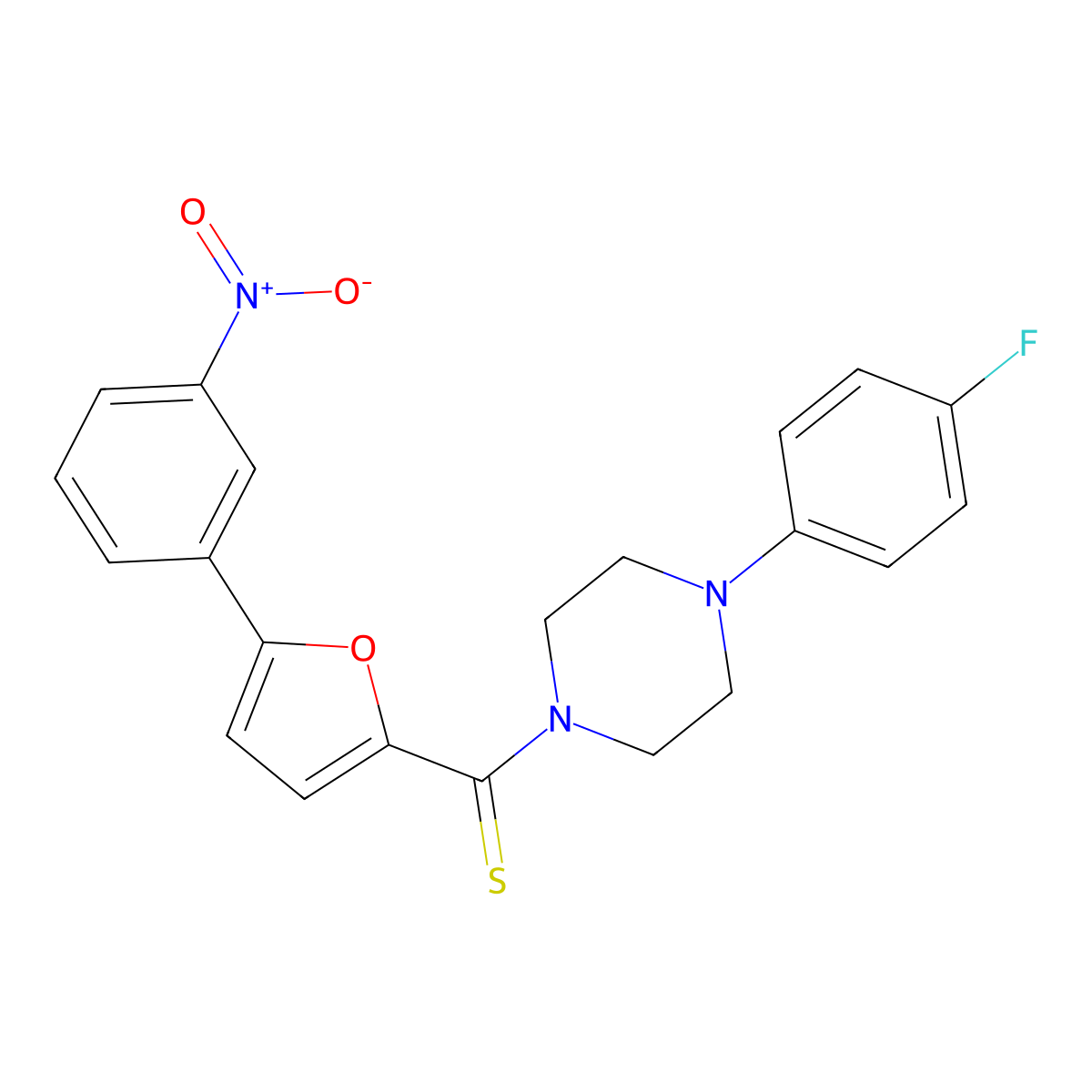 (4-(4-Fluorophenyl)piperazin-1-yl)(5-(3-nitrophenyl)furan-2-yl)methanethione molecular structure, CAS 327076-94-8