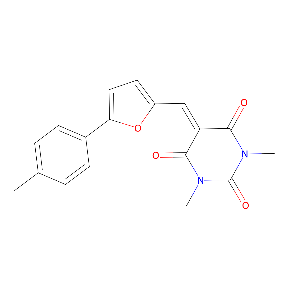 1,3-Dimethyl-5-{[5-(4-methylphenyl)furan-2-YL]methylidene}-1,3-diazinane-2,4,6-trione molecular structure, CAS 327076-96-0