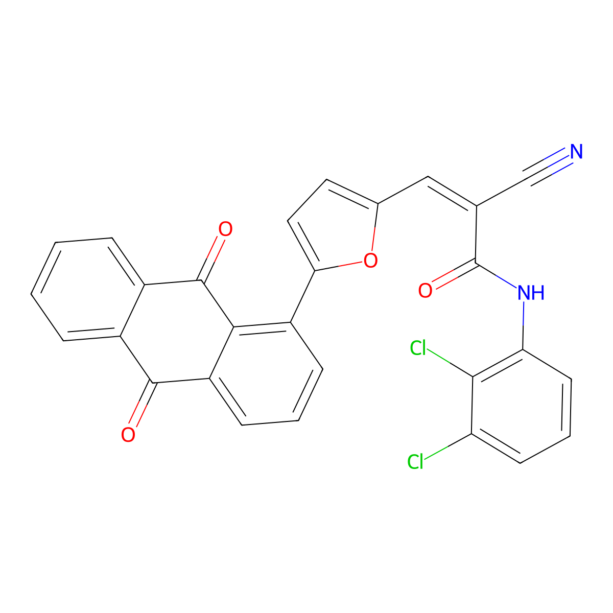 2-Cyano-N-(2,3-dichlorophenyl)-3-[5-(9,10-dihydro-9,10-dioxo-1-anthracenyl)-2-furanyl]-2-propenamide molecular structure, CAS 327077-33-8