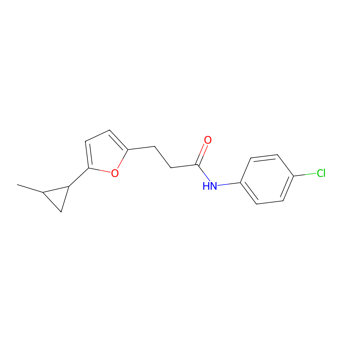 N-(4-chlorophenyl)-3-[5-(2-methylcyclopropyl)furan-2-yl]propanamide molecular structure, CAS 327077-48-5