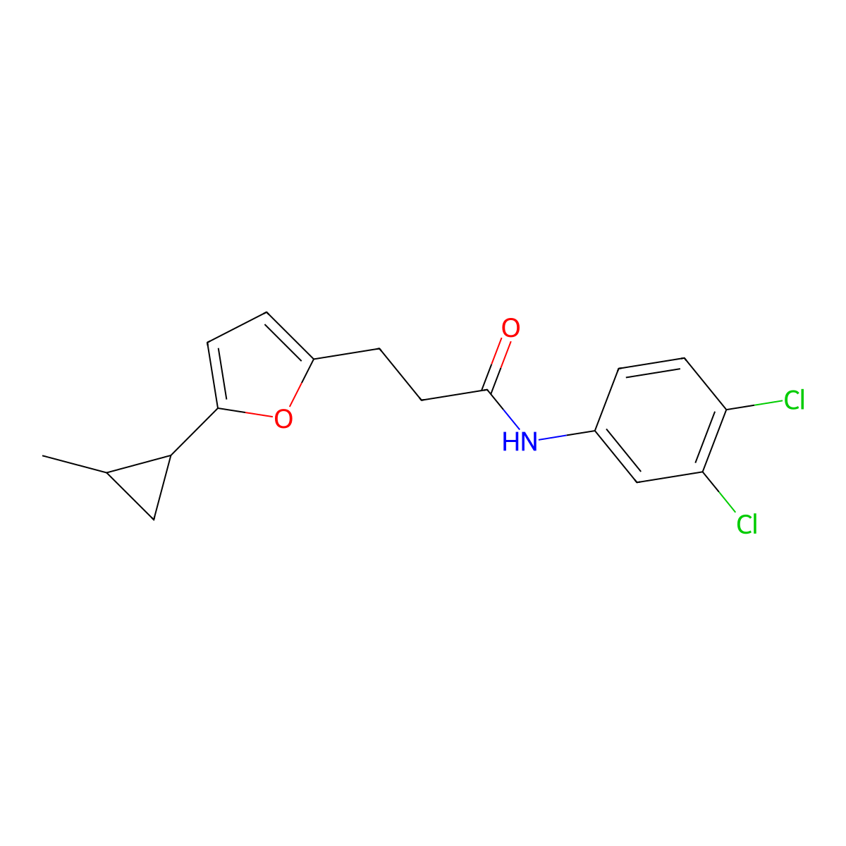 N-(3,4-dichlorophenyl)-3-[5-(2-methylcyclopropyl)furan-2-yl]propanamide molecular structure, CAS 327077-49-6