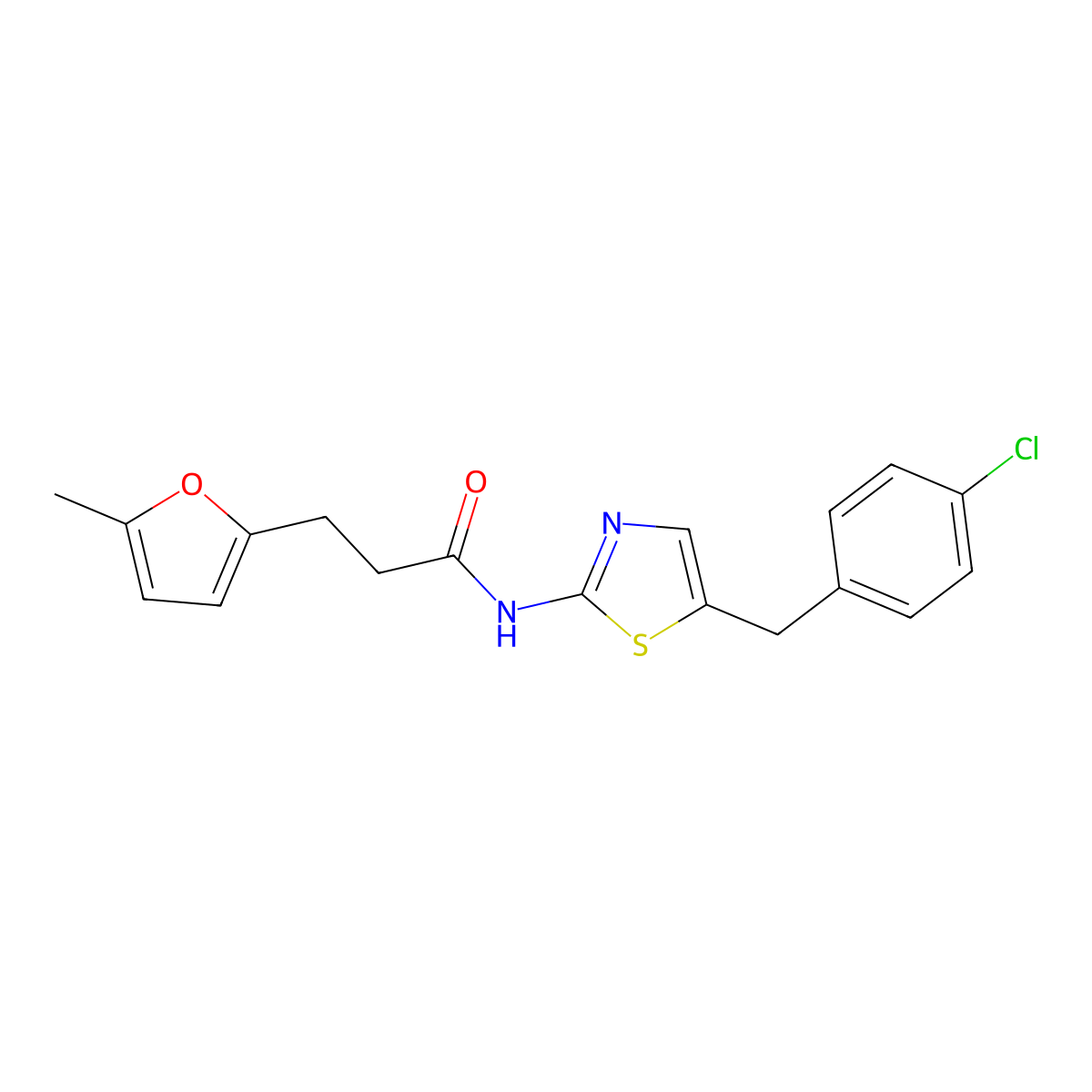 N-[5-(4-chlorobenzyl)-1,3-thiazol-2-yl]-3-(5-methylfuran-2-yl)propanamide molecular structure, CAS 327078-00-2
