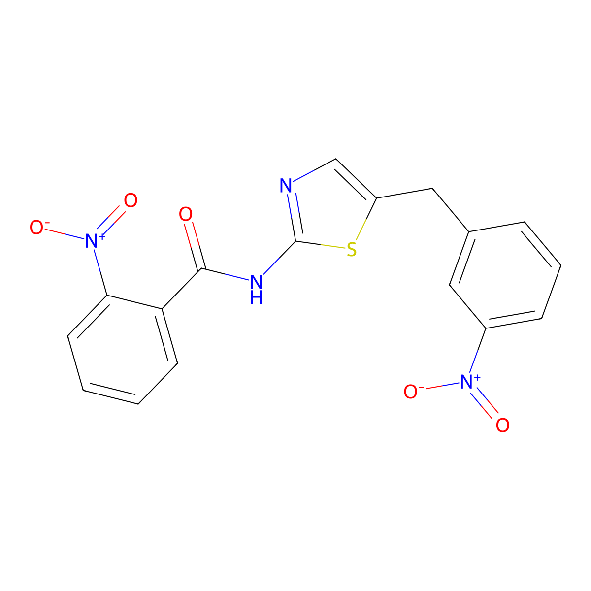 2-nitro-N-(5-(3-nitrobenzyl)thiazol-2-yl)benzamide molecular structure, CAS 327078-02-4