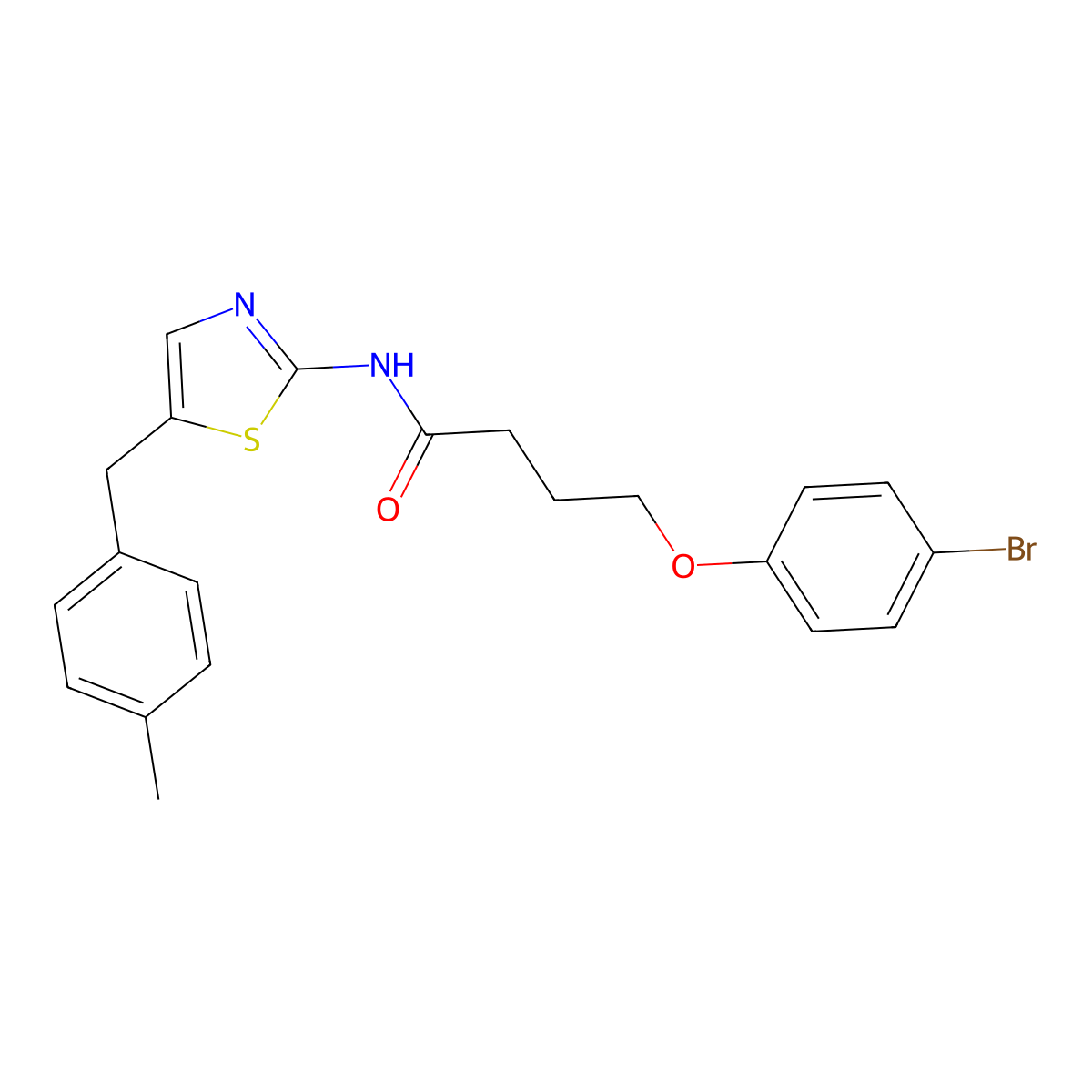 4-(4-bromophenoxy)-N-(5-(4-methylbenzyl)thiazol-2-yl)butanamide molecular structure, CAS 327078-08-0