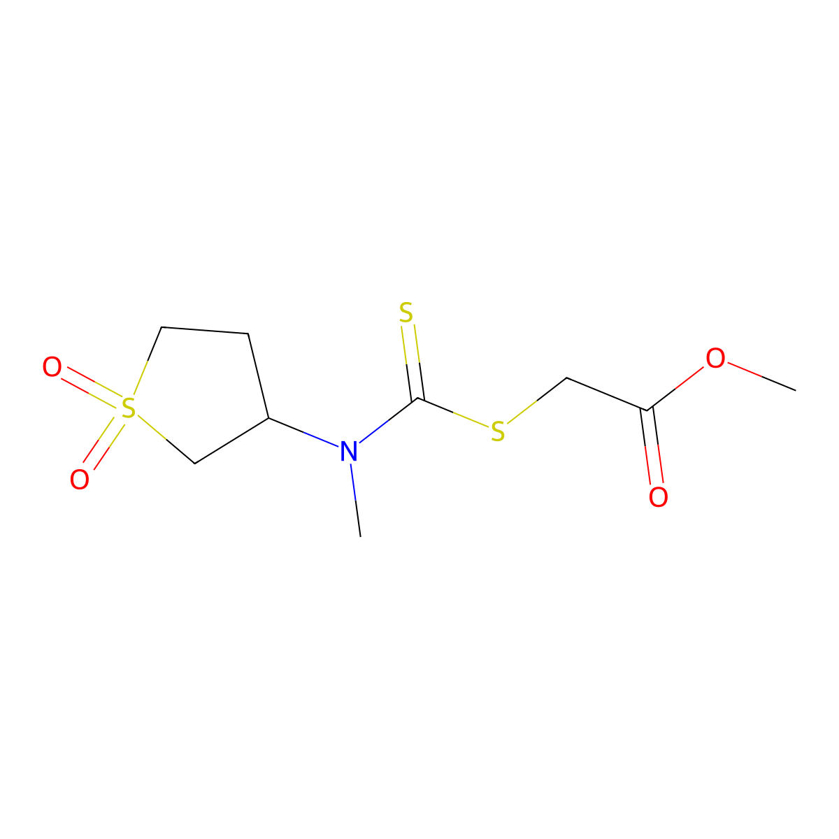 Methyl 2-{[(1,1-dioxothiolan-3-yl)methylamino]thioxomethylthio}acetate molecular structure, CAS 327079-17-4