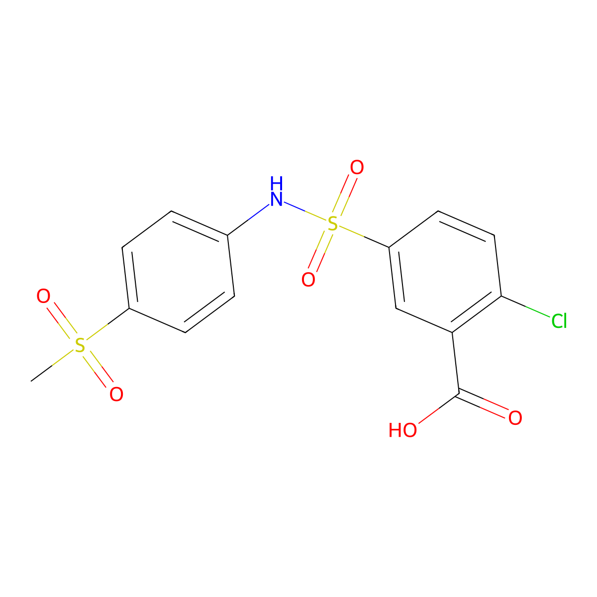 2-Chloro-5-[(4-methanesulfonylphenyl)sulfamoyl]benzoic acid molecular structure, CAS 327079-55-0
