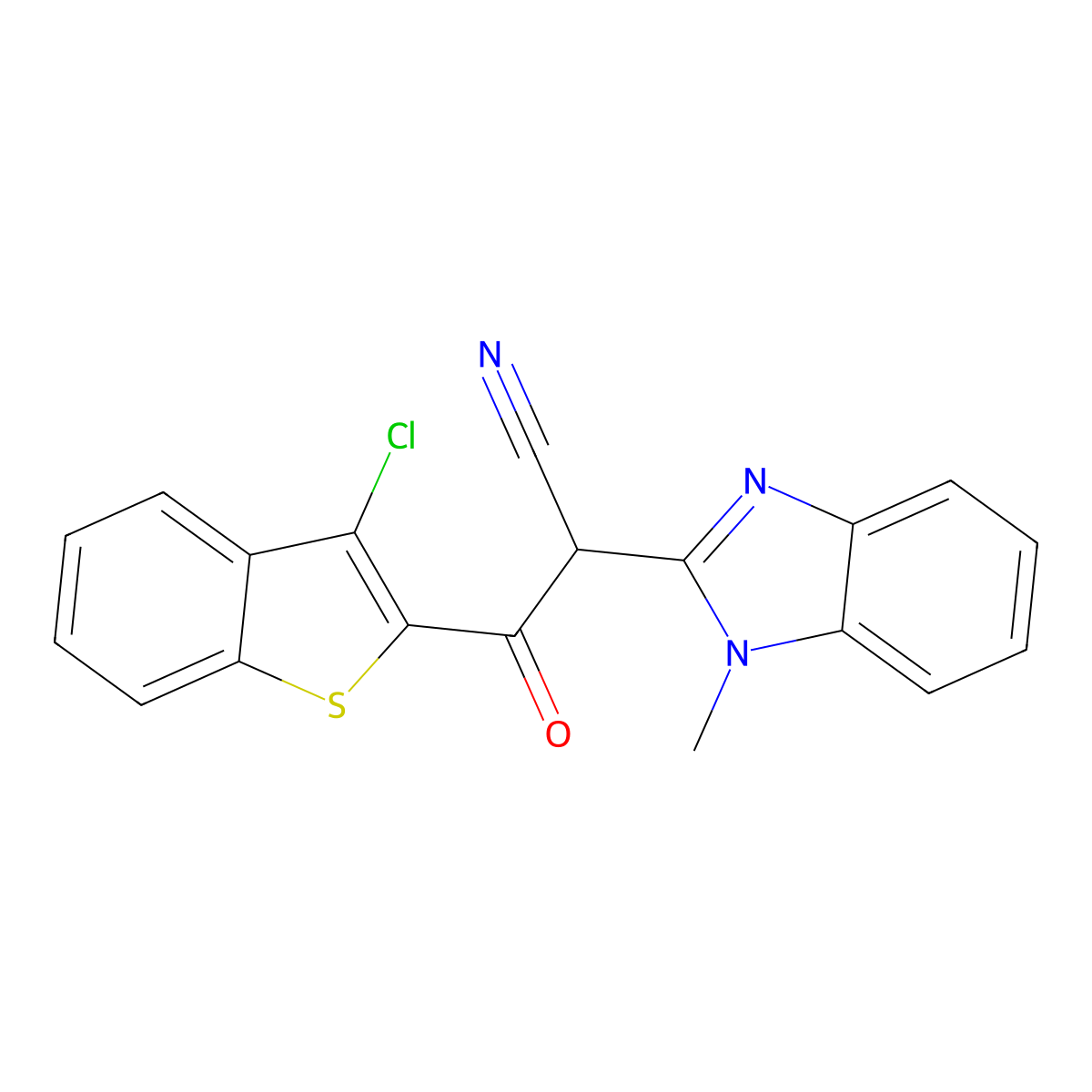 3-(3-chlorobenzo[b]thiophen-2-yl)-2-(1-methyl-1H-benzo[d]imidazol-2-yl)-3-oxopropanenitrile molecular structure, CAS 327081-21-0