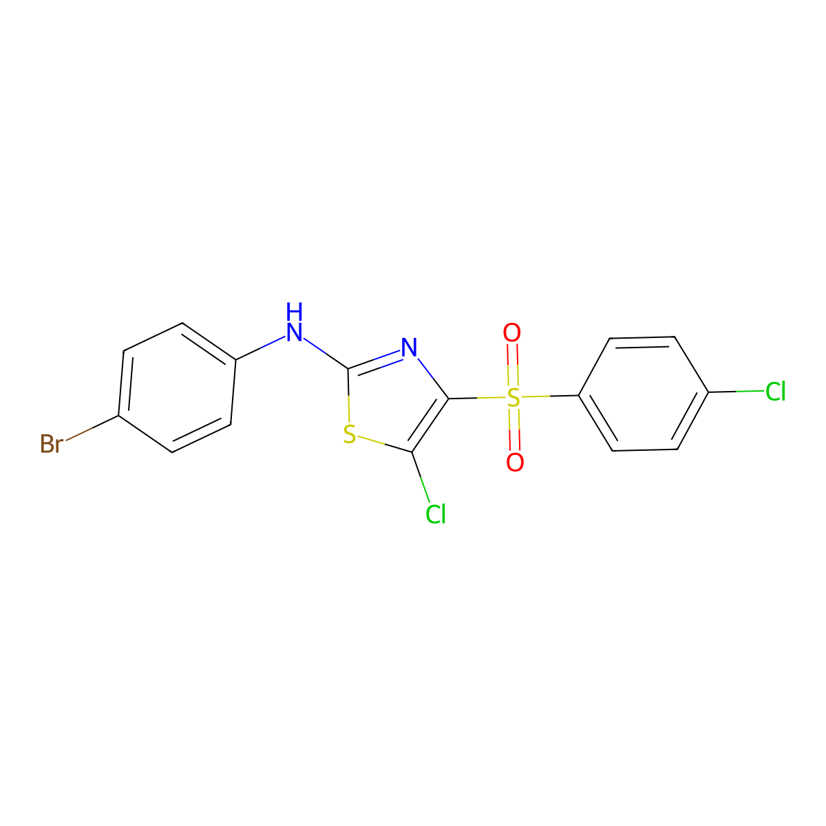 N-(4-bromophenyl)-5-chloro-4-(4-chlorobenzenesulfonyl)-1,3-thiazol-2-amine molecular structure, CAS 327081-70-9