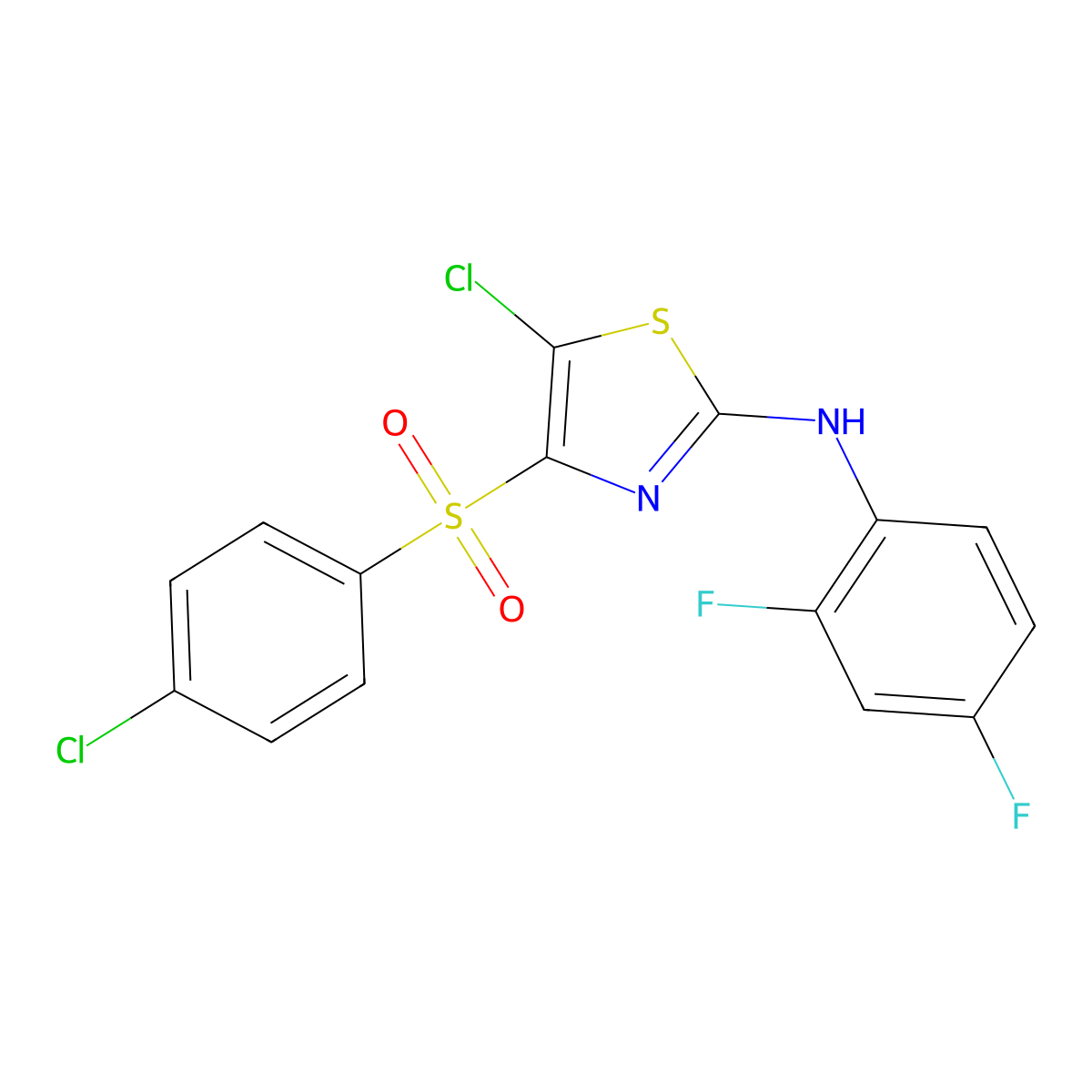 5-chloro-4-(4-chlorobenzenesulfonyl)-N-(2,4-difluorophenyl)-1,3-thiazol-2-amine molecular structure, CAS 327081-71-0