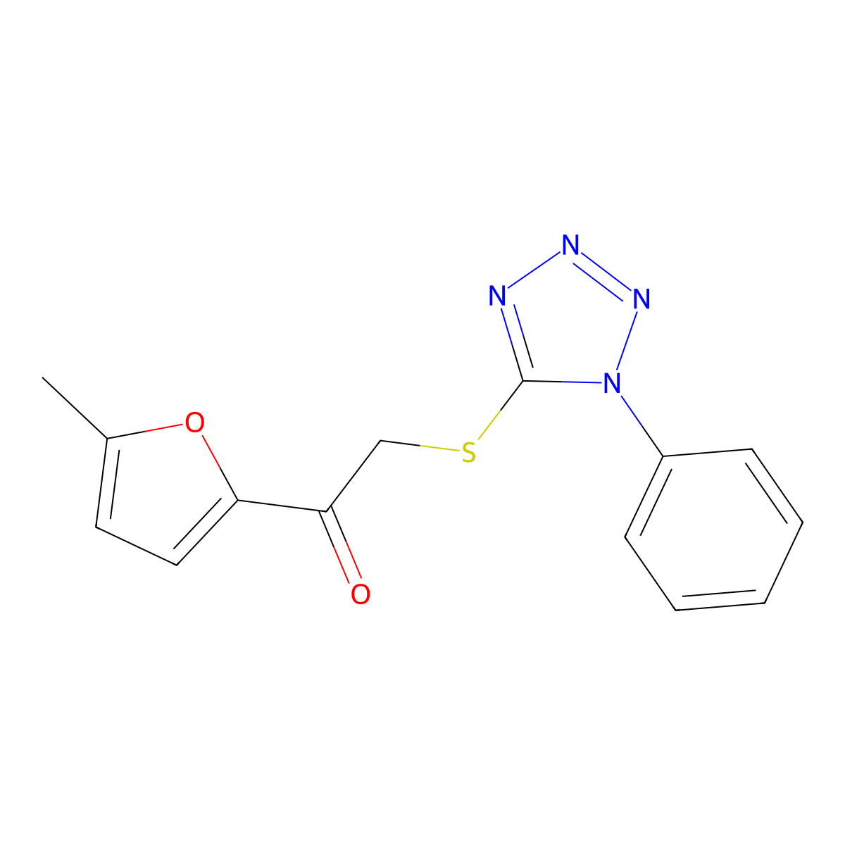 1-(5-Methylfuran-2-yl)-2-(1-phenyltetrazol-5-yl)sulfanylethanone molecular structure, CAS 327084-08-2