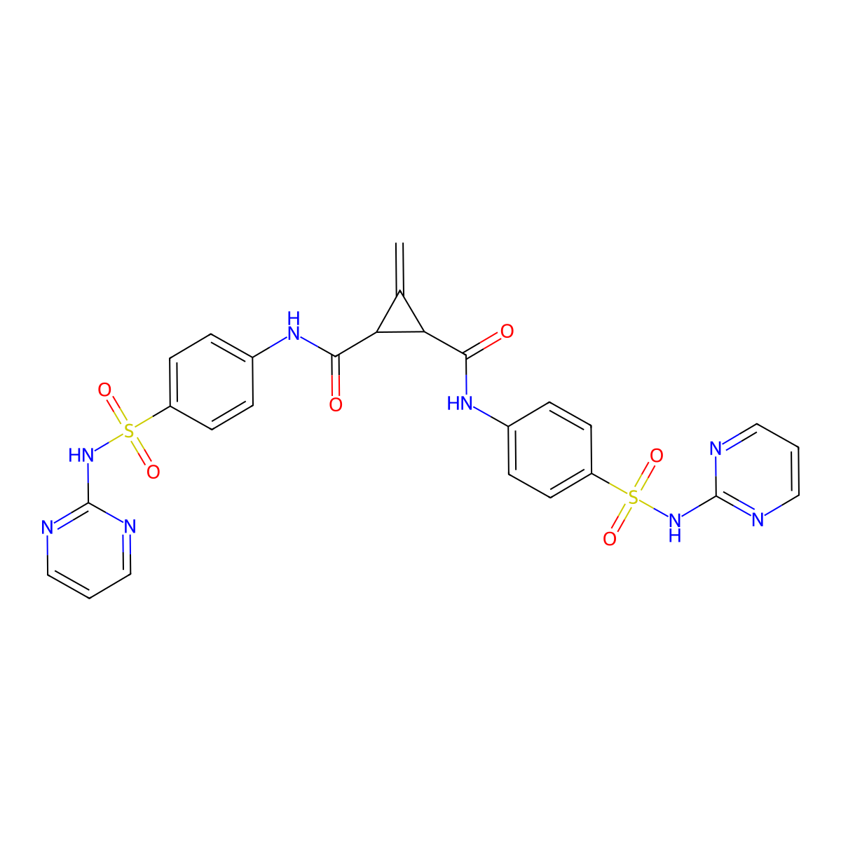3-methylidene-N1,N2-bis({4-[(pyrimidin-2-yl)sulfamoyl]phenyl})cyclopropane-1,2-dicarboxamide molecular structure, CAS 327086-88-4