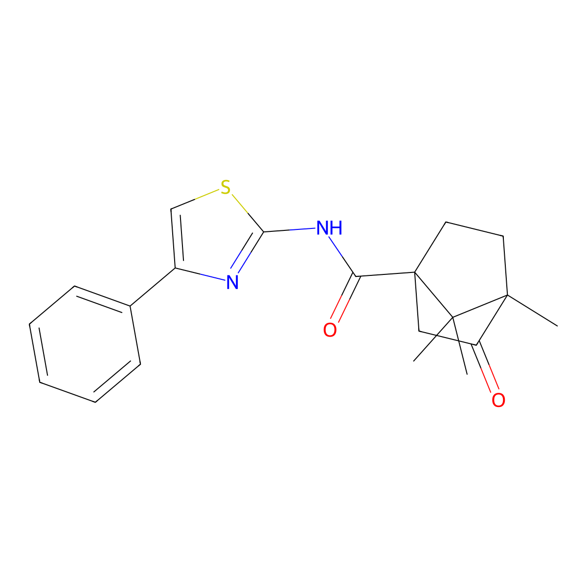 4,7,7-trimethyl-3-oxo-N-[(2E)-4-phenyl-1,3-thiazol-2(3H)-ylidene]bicyclo[2.2.1]heptane-1-carboxamide molecular structure, CAS 327088-13-1