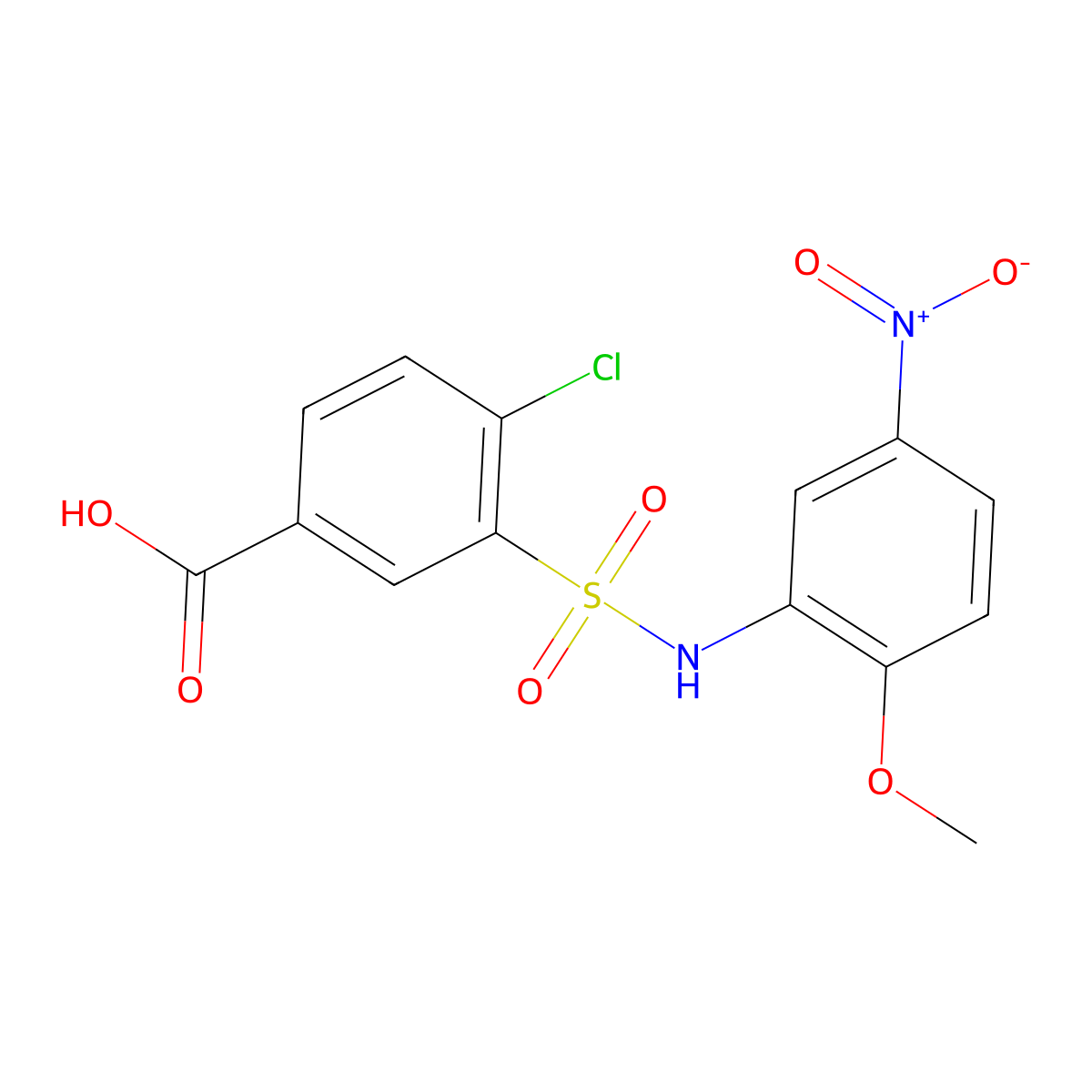 4-Chloro-3-((2-methoxy-5-nitrophenyl)sulfamoyl)benzoic acid molecular structure, CAS 327092-59-1