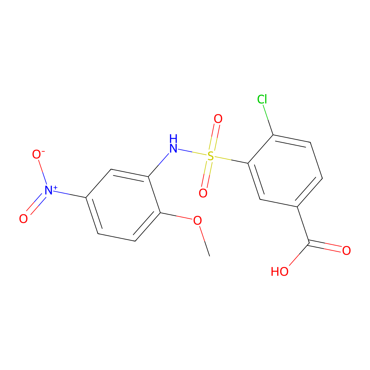 4-Chloro-3-((2-methoxy-5-nitrophenyl)sulfamoyl)benzoic acid molecular structure, CAS 327092-59-1