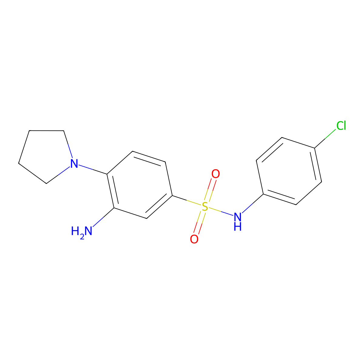 3-amino-N-(4-chlorophenyl)-4-(pyrrolidin-1-yl)benzene-1-sulfonamide molecular structure, CAS 327092-72-8