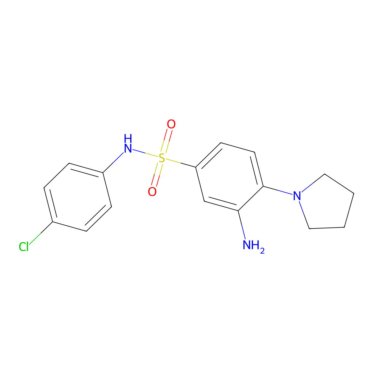 3-amino-N-(4-chlorophenyl)-4-(pyrrolidin-1-yl)benzene-1-sulfonamide molecular structure, CAS 327092-72-8