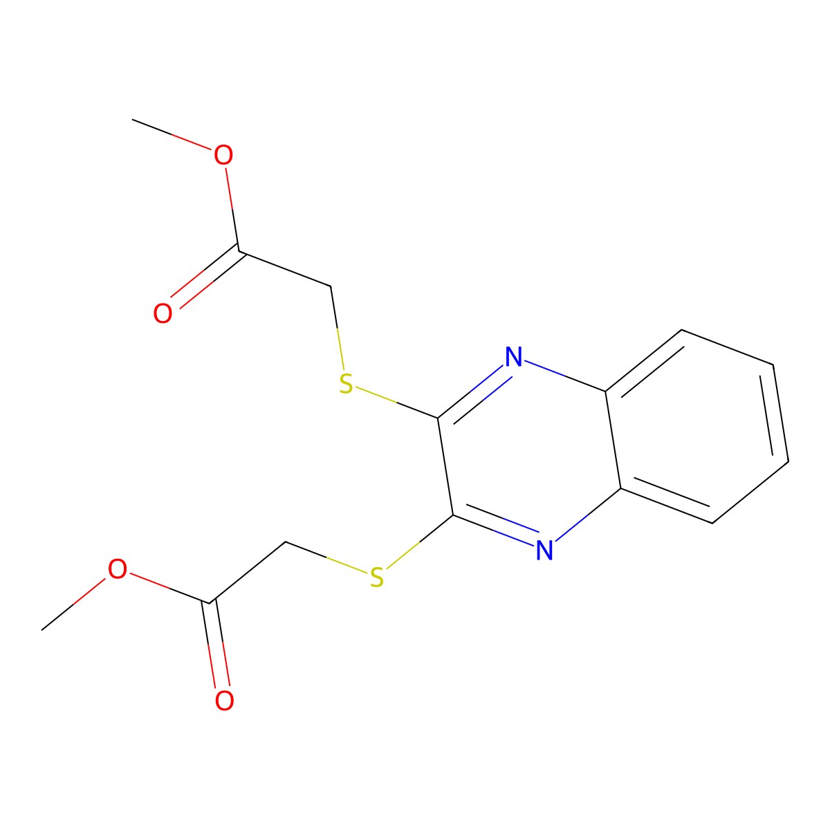 Acetic acid, (3-methoxycarbonylmethylsulfanylquinoxalin-2-ylsulfanyl)-, methyl ester molecular structure, CAS 327093-16-3