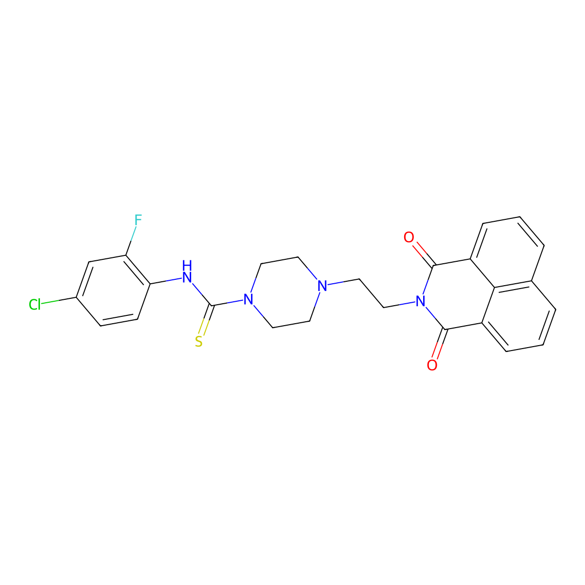 N-(4-chloro-2-fluorophenyl)-4-(2-{2,4-dioxo-3-azatricyclo[7.3.1.0^{5,13}]trideca-1(12),5,7,9(13),10-pentaen-3-yl}ethyl)piperazine-1-carbothioamide molecular structure, CAS 327093-20-9