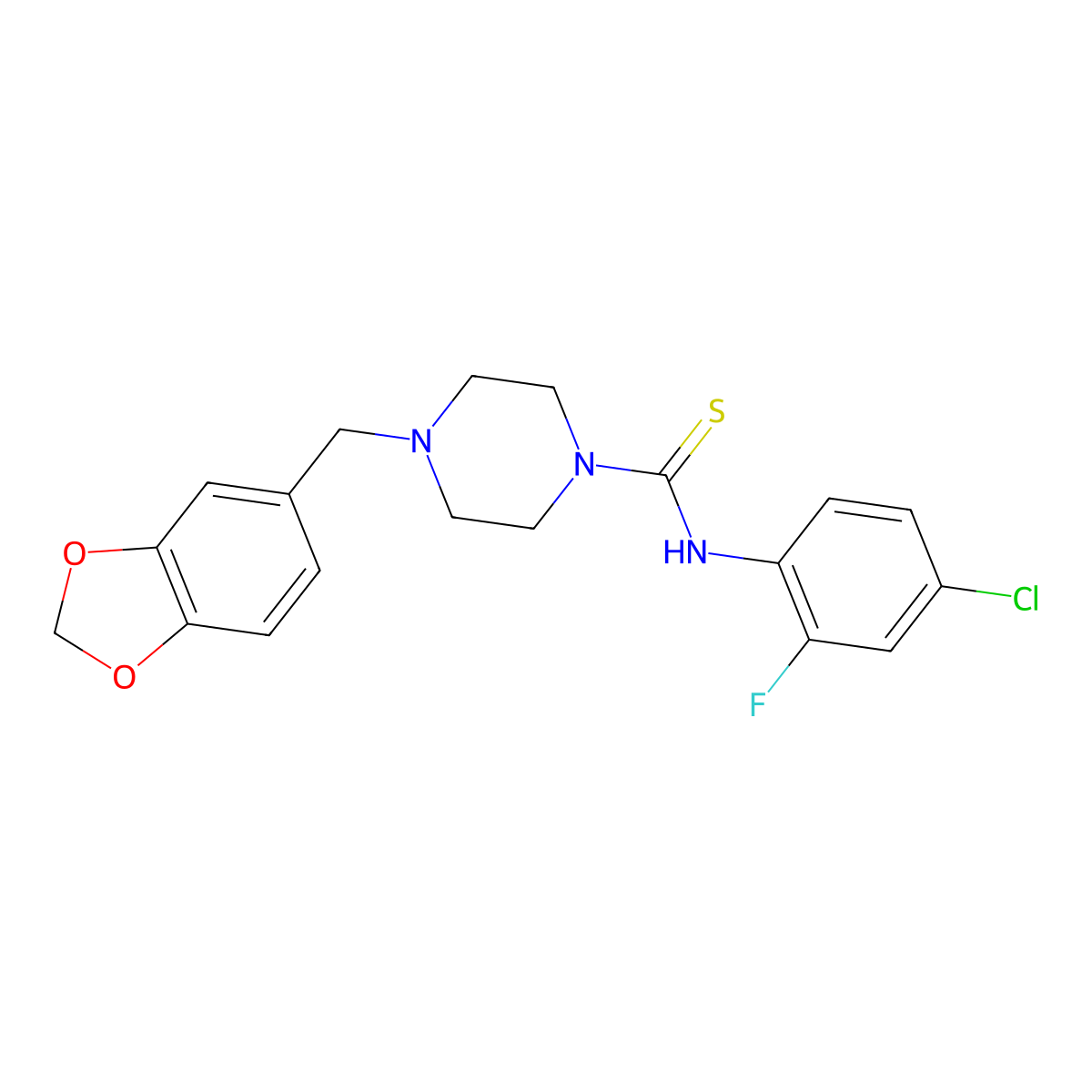 4-(1,3-benzodioxol-5-ylmethyl)-N-(4-chloro-2-fluorophenyl)piperazine-1-carbothioamide molecular structure, CAS 327093-21-0