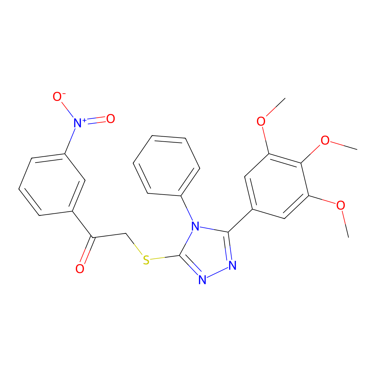 1-(3-Nitrophenyl)-2-[[4-phenyl-5-(3,4,5-trimethoxyphenyl)-1,2,4-triazol-3-yl]sulfanyl]ethanone molecular structure, CAS 327093-32-3