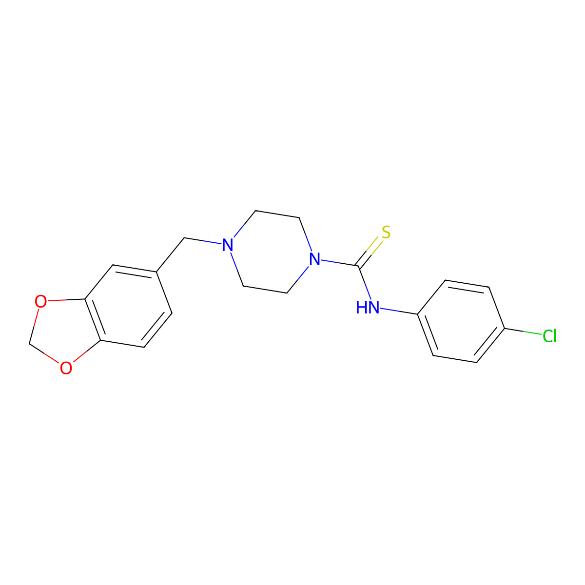 4-(1,3-benzodioxol-5-ylmethyl)-N-(4-chlorophenyl)piperazine-1-carbothioamide molecular structure, CAS 327093-51-6