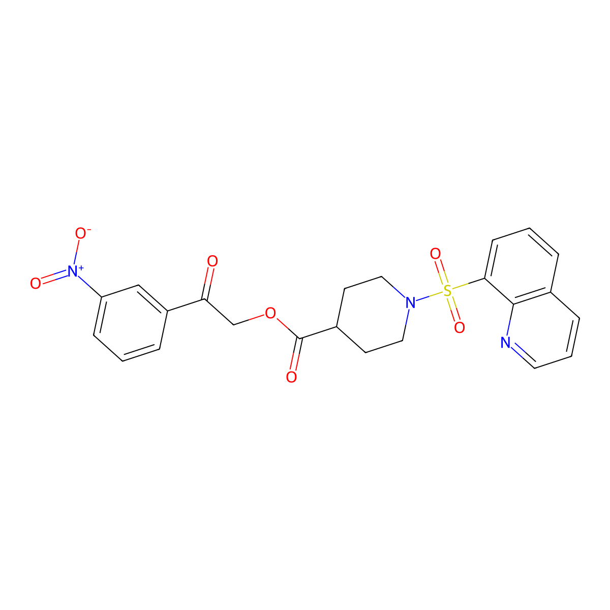 2-(3-Nitrophenyl)-2-oxoethyl 1-(quinolin-8-ylsulfonyl)piperidine-4-carboxylate molecular structure, CAS 327093-57-2