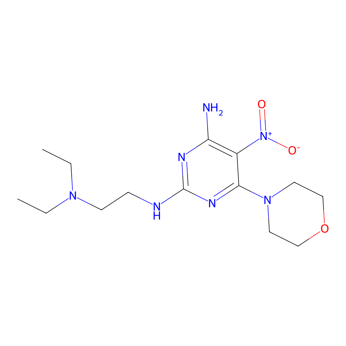 N2-(2-(diethylamino)ethyl)-6-morpholino-5-nitropyrimidine-2,4-diamine molecular structure, CAS 327093-66-3