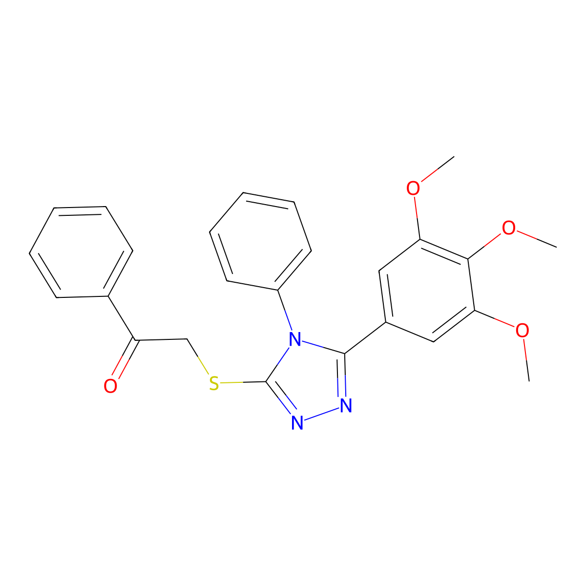 1-phenyl-2-((4-phenyl-5-(3,4,5-trimethoxyphenyl)-4H-1,2,4-triazol-3-yl)thio)ethanone molecular structure, CAS 327094-29-1