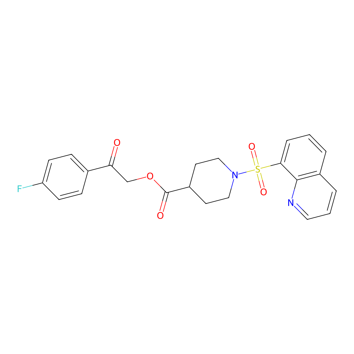 2-(4-Fluorophenyl)-2-oxoethyl 1-(quinolin-8-ylsulfonyl)piperidine-4-carboxylate molecular structure, CAS 327094-38-2