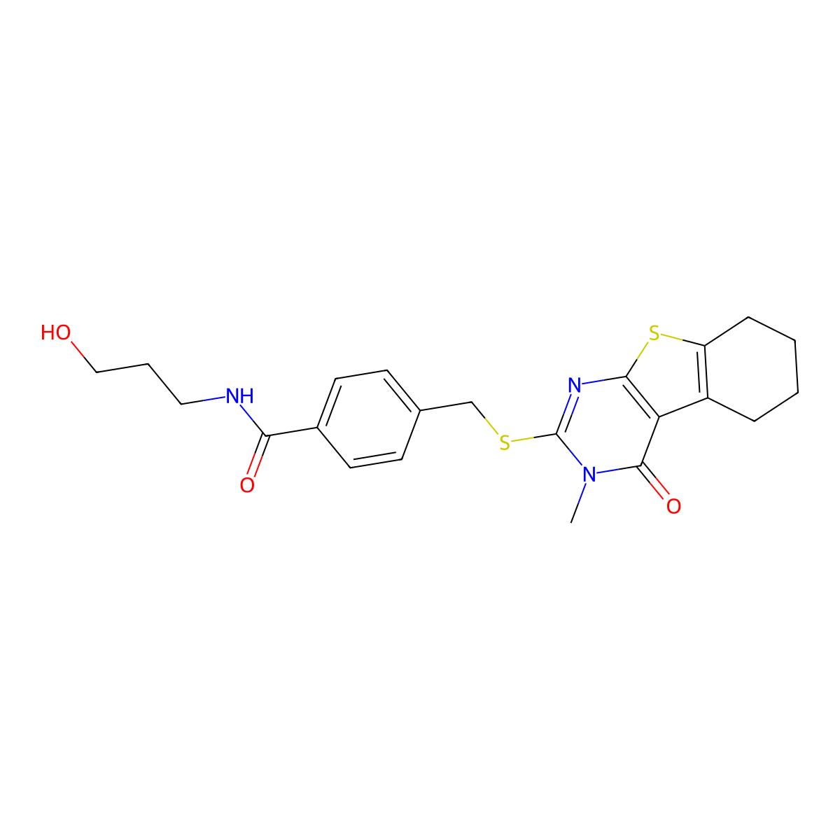N-(3-hydroxypropyl)-4-[(3-methyl-4-oxo-5,6,7,8-tetrahydro-[1]benzothiolo[2,3-d]pyrimidin-2-yl)sulfanylmethyl]benzamide molecular structure, CAS 327094-56-4