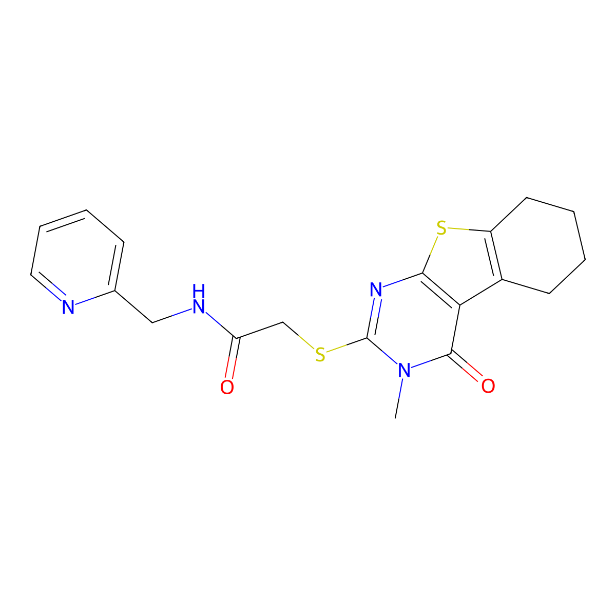 2-[(3-methyl-4-oxo-3,4,5,6,7,8-hexahydro[1]benzothieno[2,3-d]pyrimidin-2-yl)sulfanyl]-N-(pyridin-2-ylmethyl)acetamide molecular structure, CAS 327094-59-7