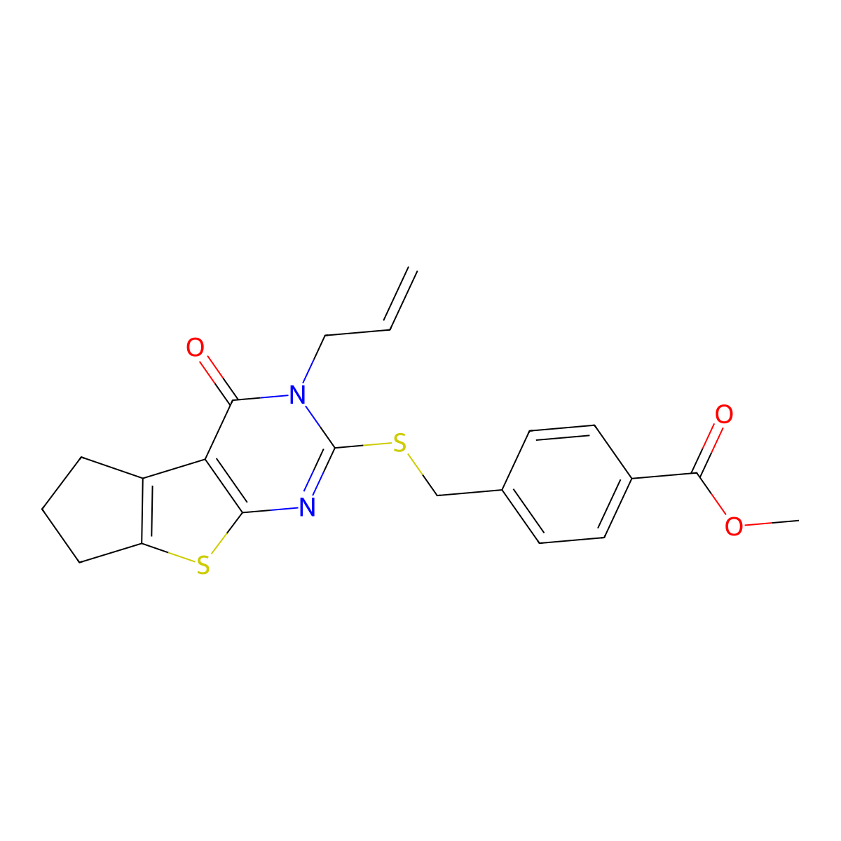 Methyl 4-({[12-oxo-11-(prop-2-en-1-yl)-7-thia-9,11-diazatricyclo[6.4.0.0^{2,6}]dodeca-1(8),2(6),9-trien-10-yl]sulfanyl}methyl)benzoate molecular structure, CAS 327094-64-4